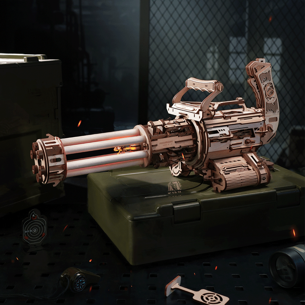 ROKR Rotating-Barrel Machine Gun 3D Wooden Puzzle - 412 Piece DIY Kit