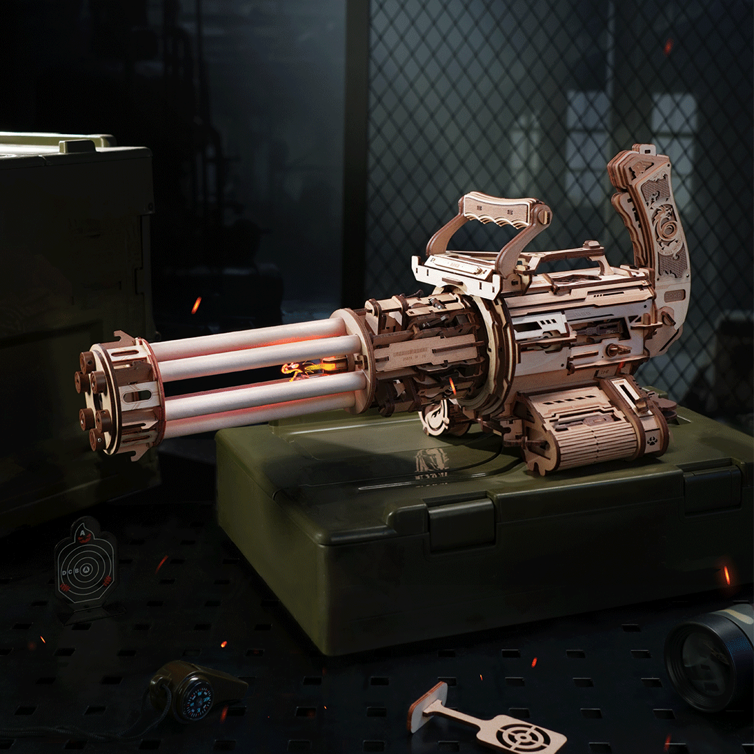 ROKR Rotating-Barrel Machine Gun 3D Wooden Puzzle - 412 Piece DIY Kit
