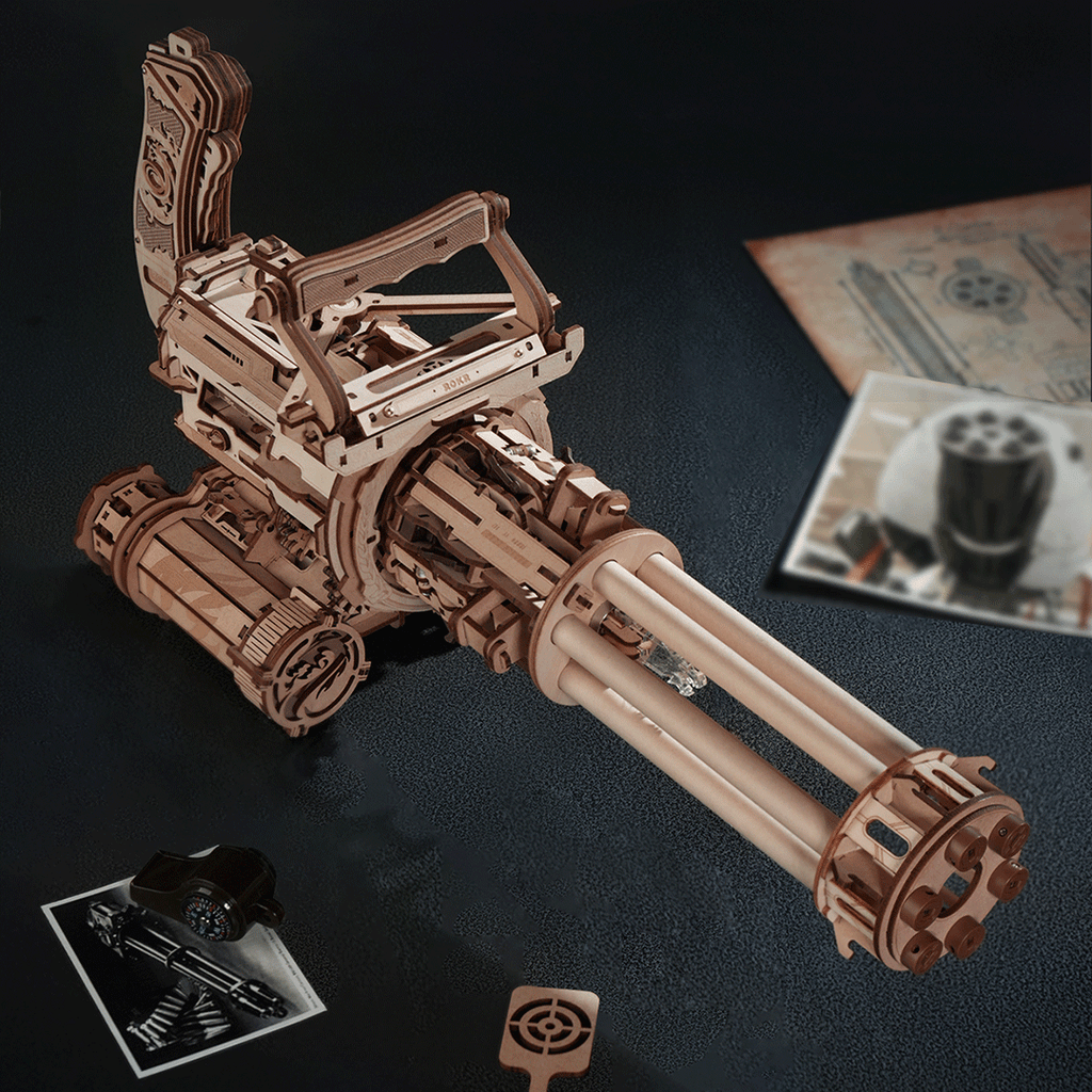 ROKR Rotating-Barrel Machine Gun 3D Wooden Puzzle - 412 Piece DIY Kit