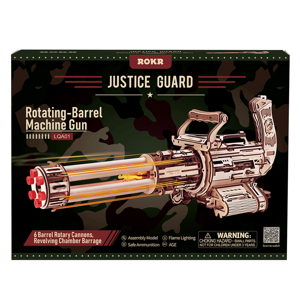 ROKR Rotating-Barrel Machine Gun 3D Wooden Puzzle - 412 Piece DIY Kit