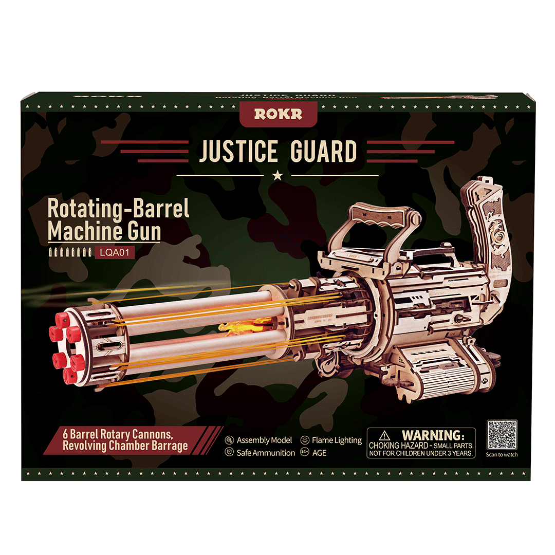 ROKR Rotating-Barrel Machine Gun 3D Wooden Puzzle - 412 Piece DIY Kit