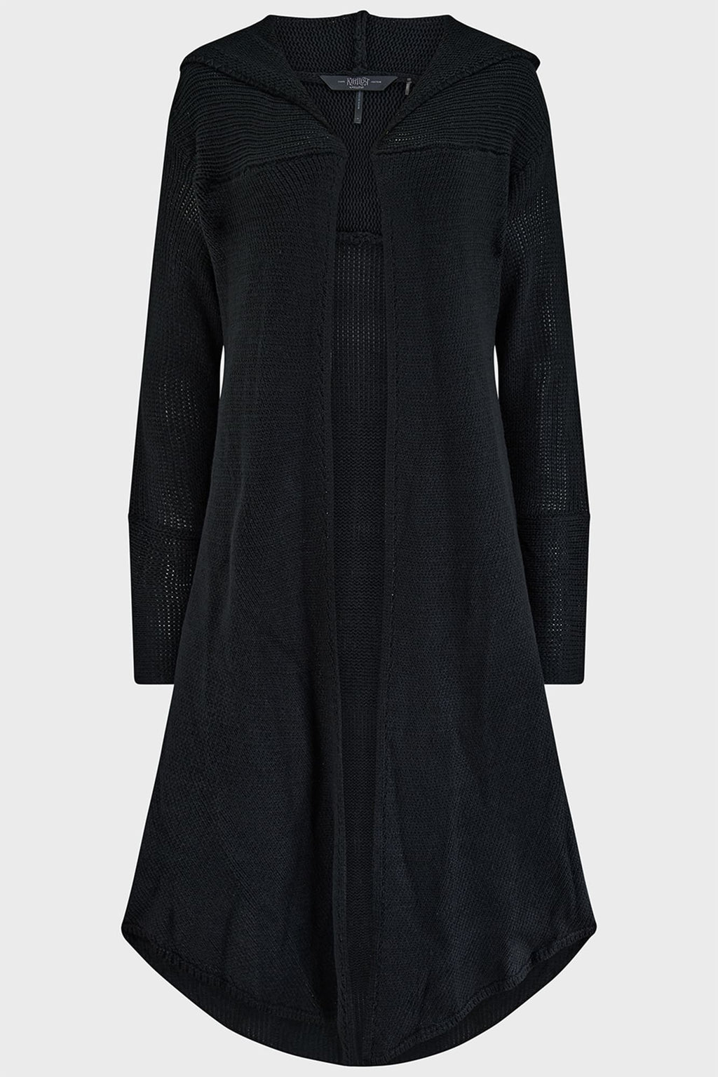 Killstar Last Quarter Hooded Cardigan – Black Knit Gothic Dip Hem Wrap