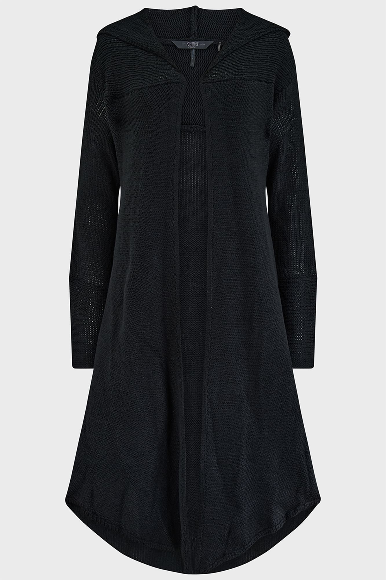 Killstar Last Quarter Hooded Cardigan – Black Knit Gothic Dip Hem Wrap
