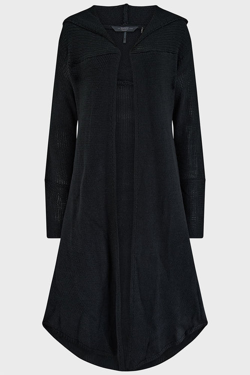 Killstar Last Quarter Hooded Cardigan – Black Knit Gothic Dip Hem Wrap