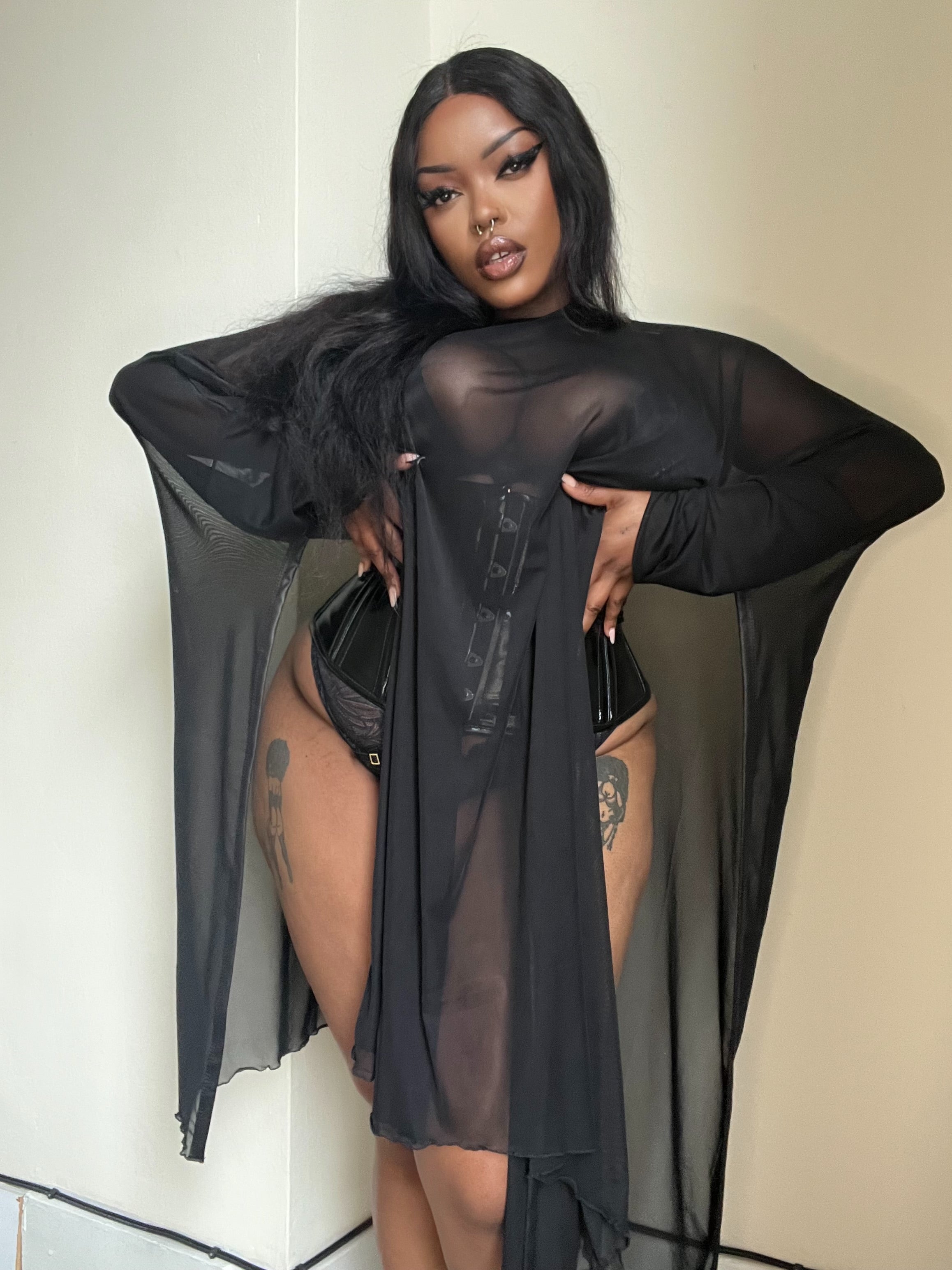 Necessary Evil Anahita Sheer Black Mesh Gothic Layer Dress – UK Made