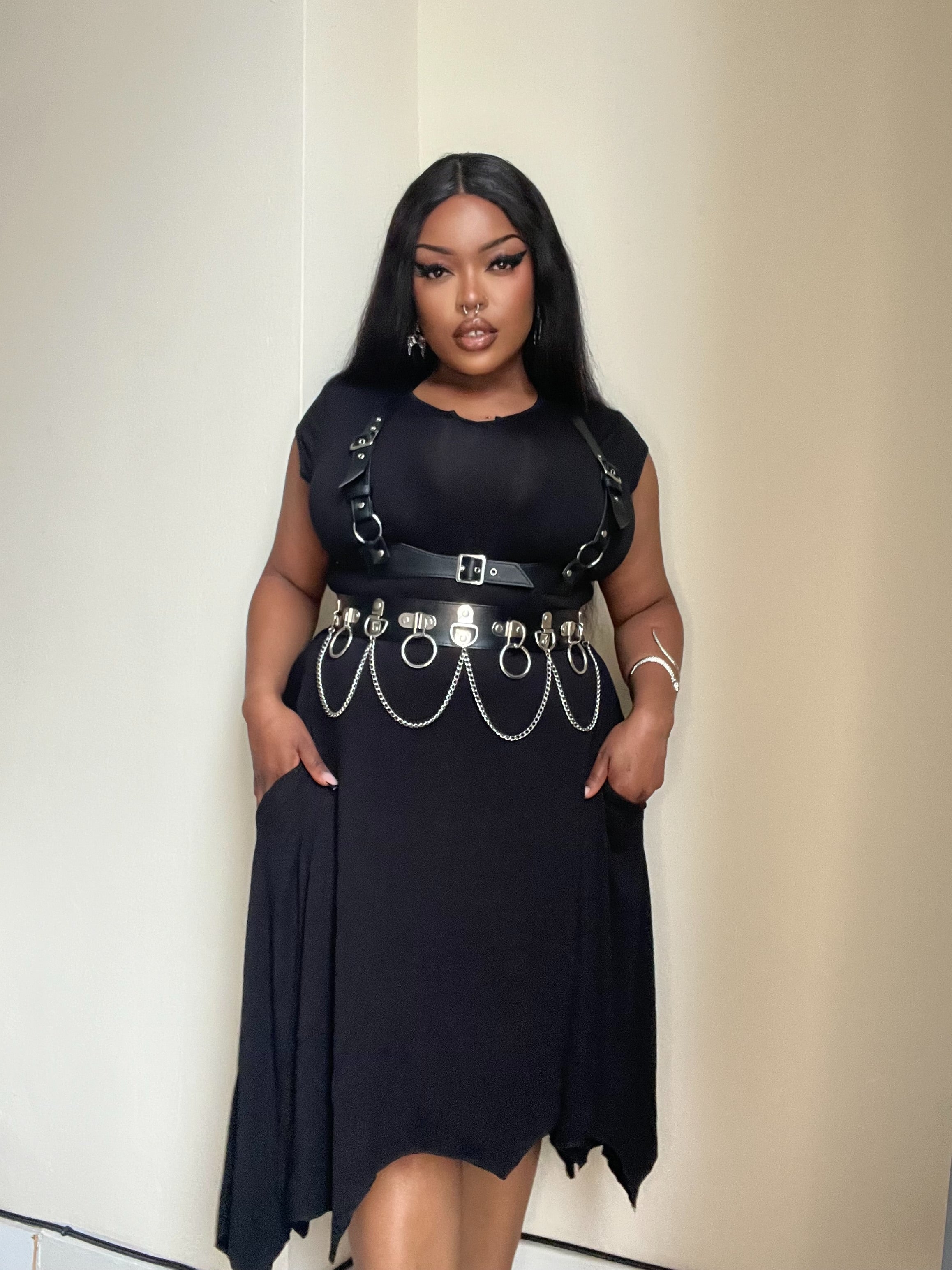 Necessary Evil Evaki Gothic Hi-Low Dress | Bat Wing Hem with Pockets