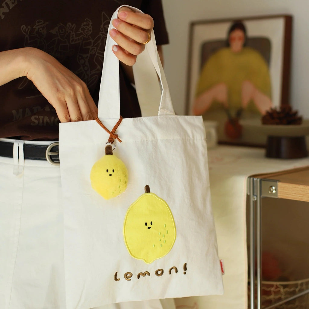 LuLuFun Studio Lemon Print Canvas Tote Bag – Handmade Cotton Shopper