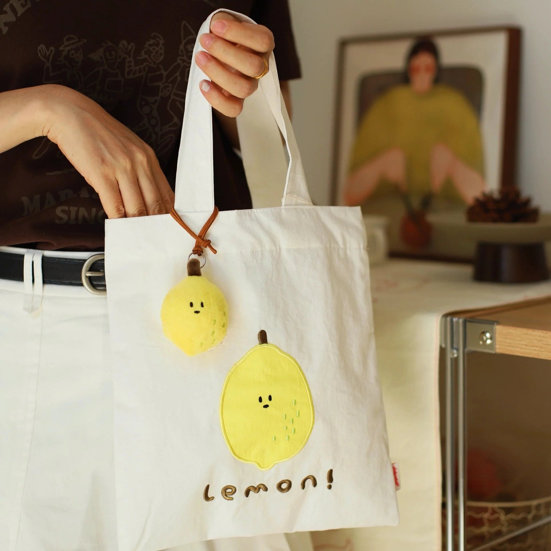 LuLuFun Studio Lemon Print Canvas Tote Bag – Handmade Cotton Shopper