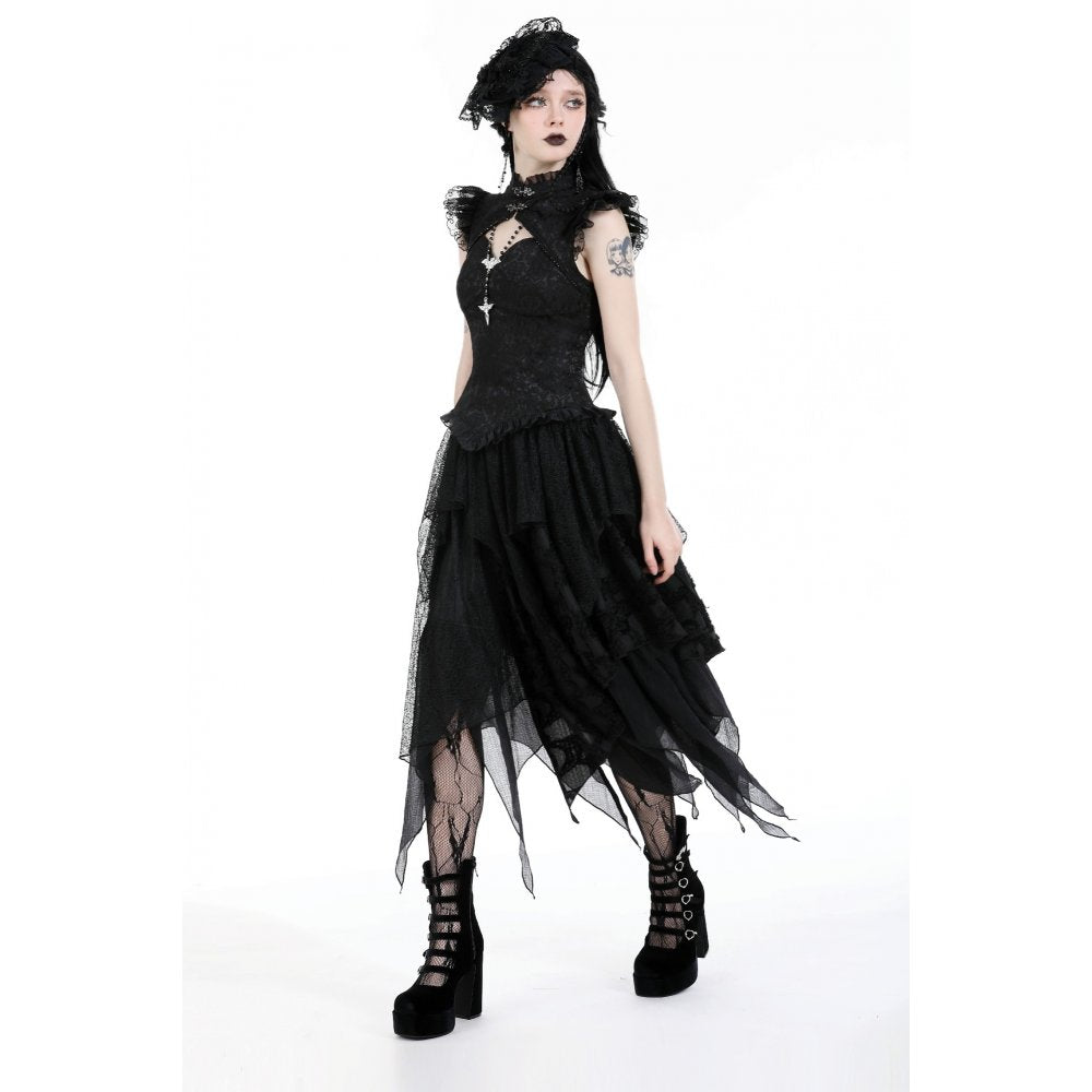 Dark In Love Lilita Top – Victorian Sleeveless Lace Trim Fitted Top