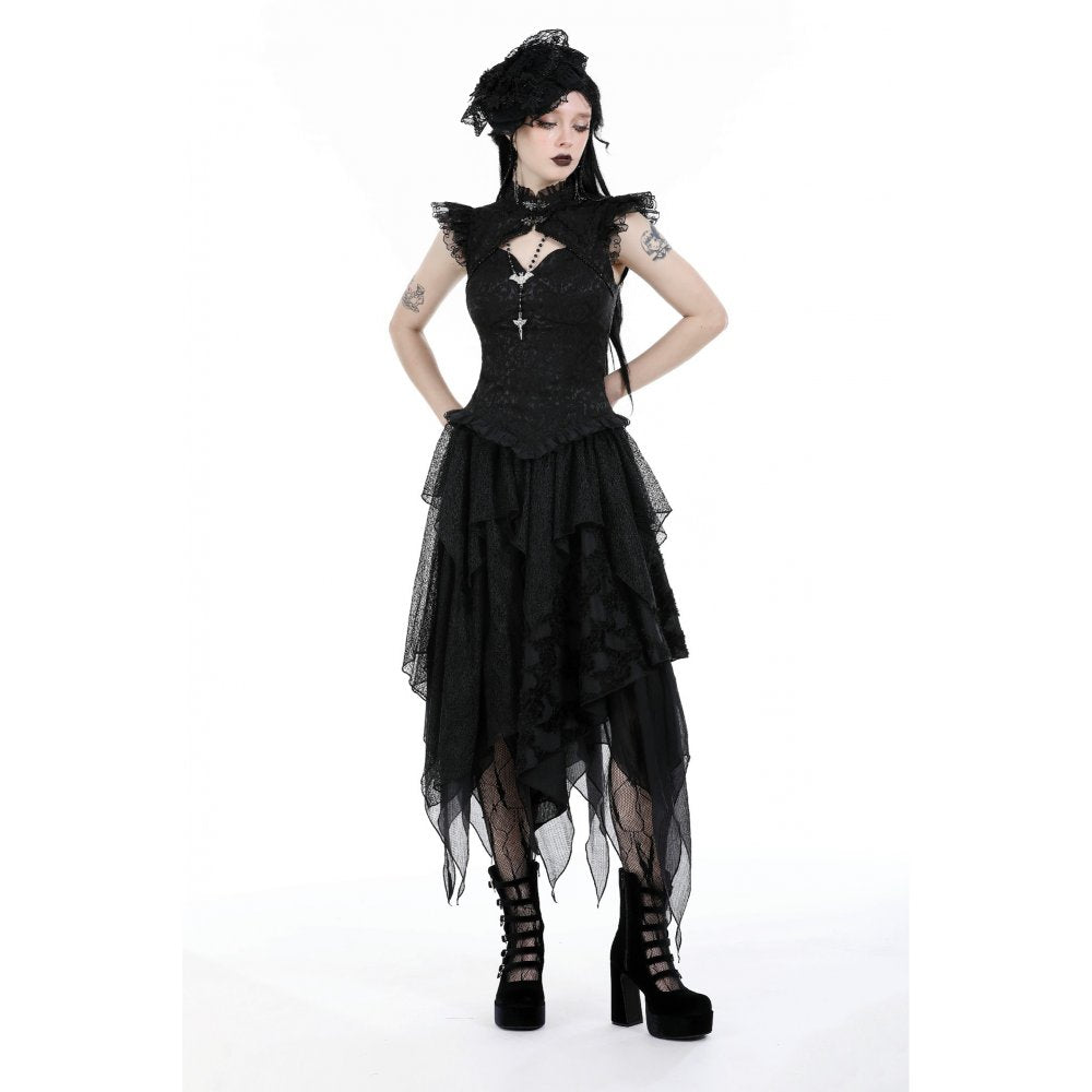 Dark In Love Lilita Top – Victorian Sleeveless Lace Trim Fitted Top