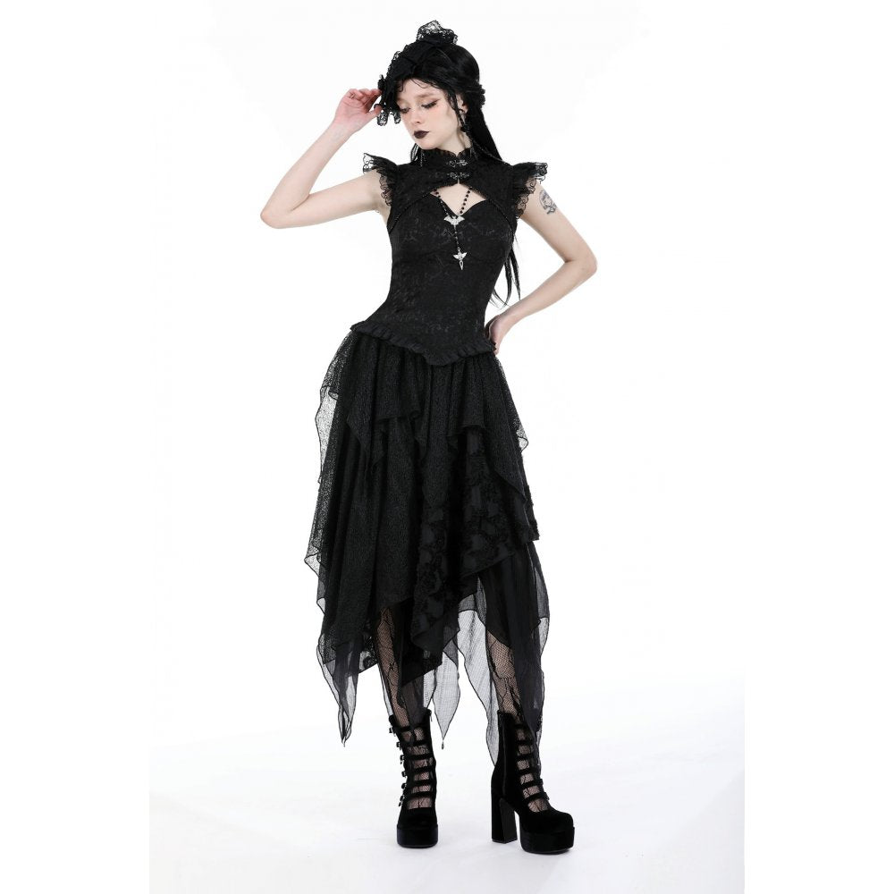Dark In Love Lilita Top – Victorian Sleeveless Lace Trim Fitted Top