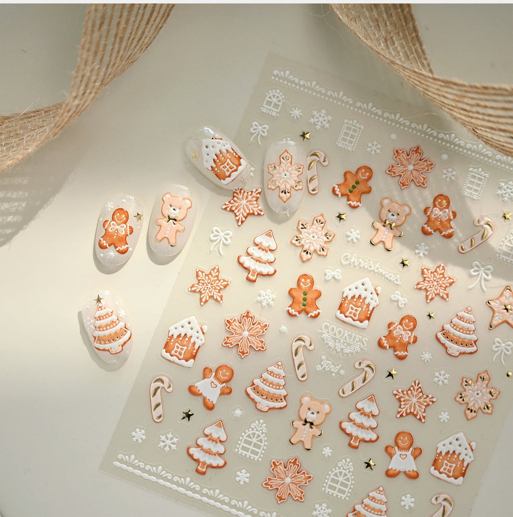 LuLuFun Studio Gingerbread Nail Deco Stickers – DIY Holiday Nail Art Decals