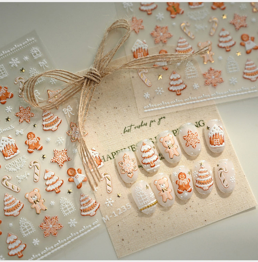 LuLuFun Studio Gingerbread Nail Deco Stickers – DIY Holiday Nail Art Decals