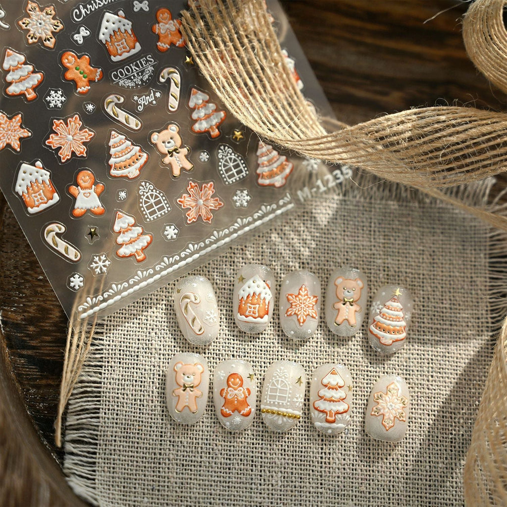 LuLuFun Studio Gingerbread Nail Deco Stickers – DIY Holiday Nail Art Decals