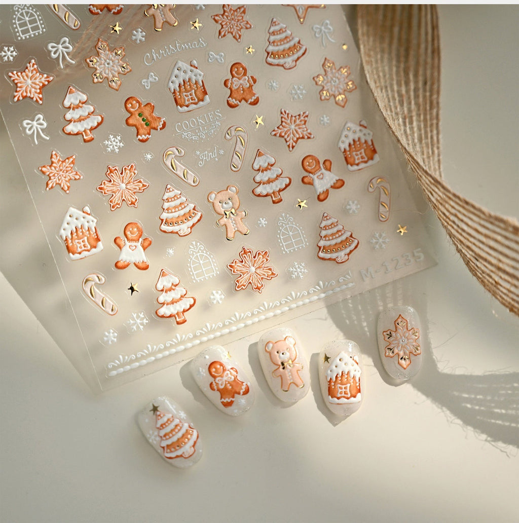 LuLuFun Studio Gingerbread Nail Deco Stickers – DIY Holiday Nail Art Decals