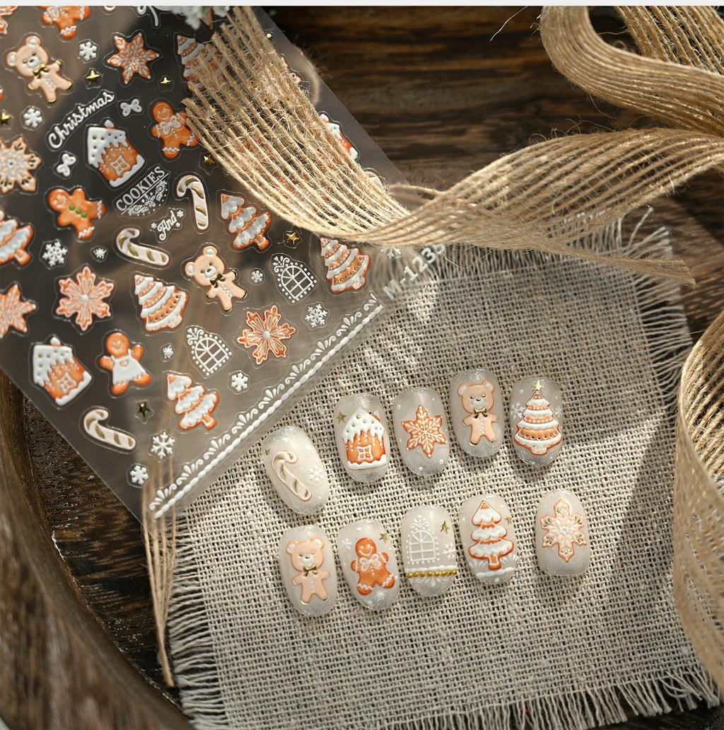 LuLuFun Studio Gingerbread Nail Deco Stickers – DIY Holiday Nail Art Decals