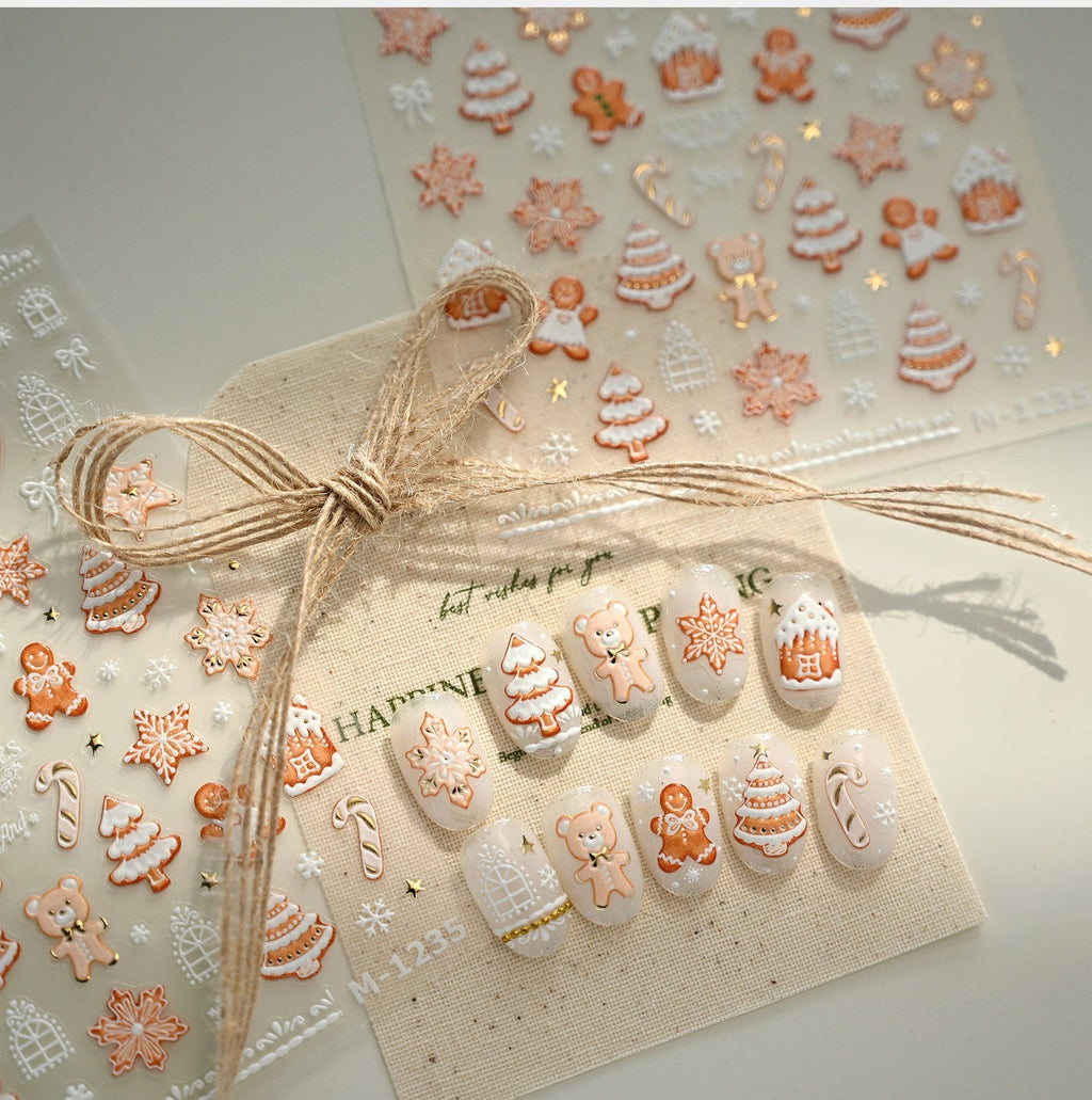 LuLuFun Studio Gingerbread Nail Deco Stickers – DIY Holiday Nail Art Decals
