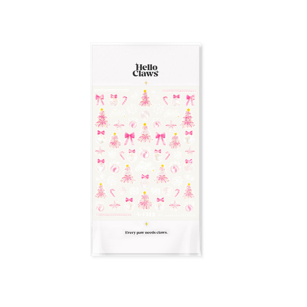 LuLuFun Studio Pink Christmas Nail Deco Stickers - Holiday Nail Art Decals