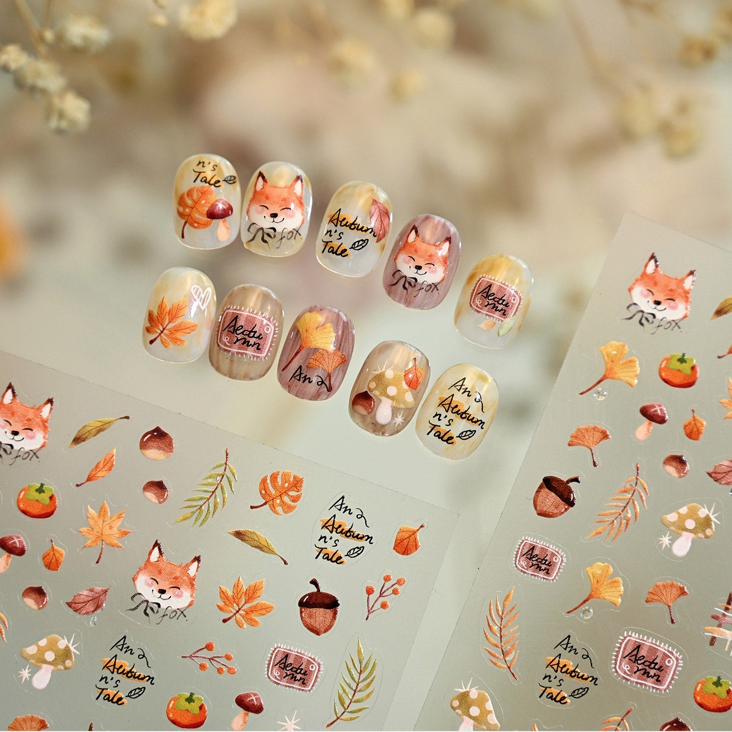 Autumn Fox Nail Deco Stickers | LuLuFun Studio Ultra-Thin Nail Art Decals