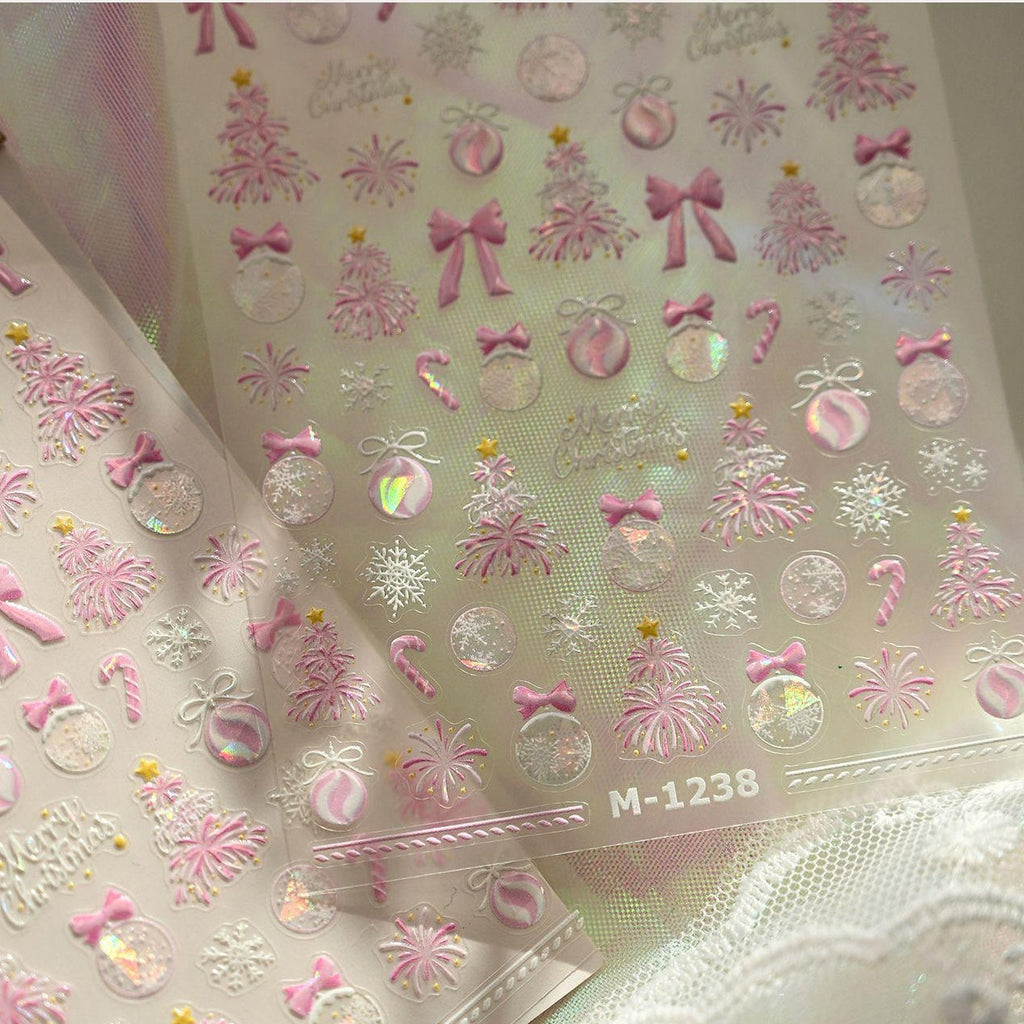 LuLuFun Studio Pink Christmas Nail Deco Stickers - Holiday Nail Art Decals