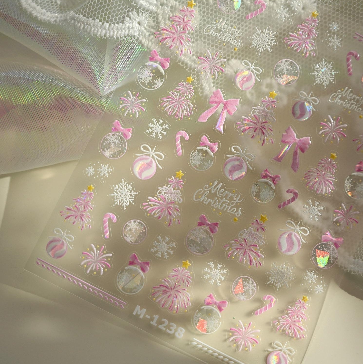 LuLuFun Studio Pink Christmas Nail Deco Stickers - Holiday Nail Art Decals