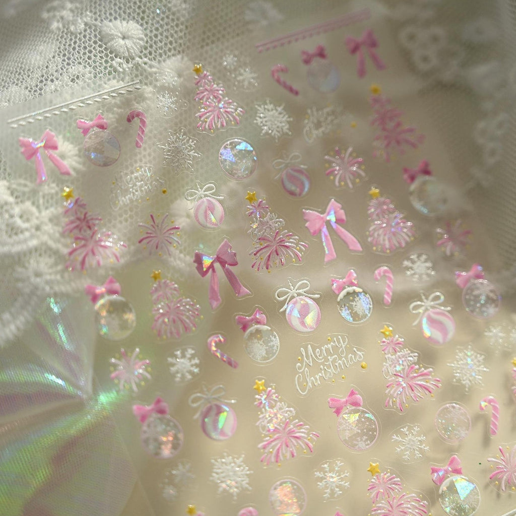LuLuFun Studio Pink Christmas Nail Deco Stickers - Holiday Nail Art Decals