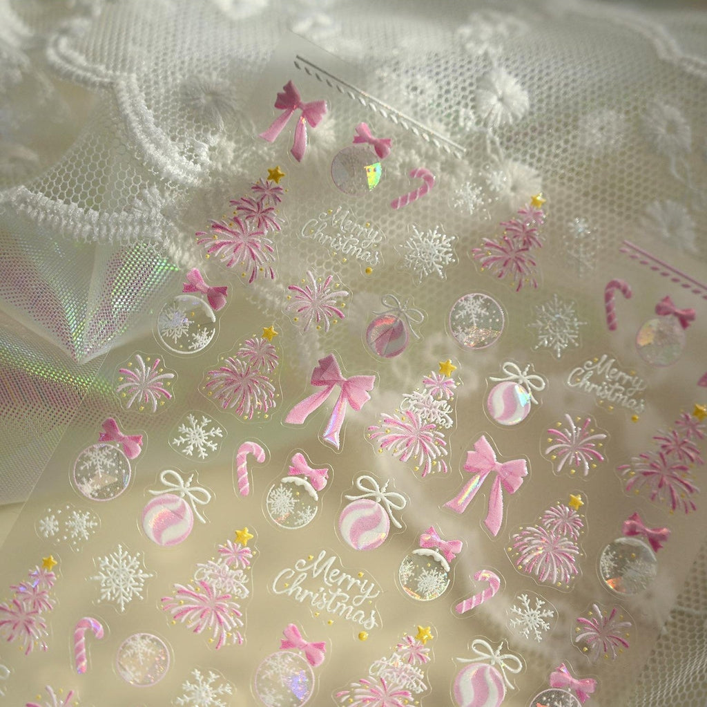 LuLuFun Studio Pink Christmas Nail Deco Stickers - Holiday Nail Art Decals