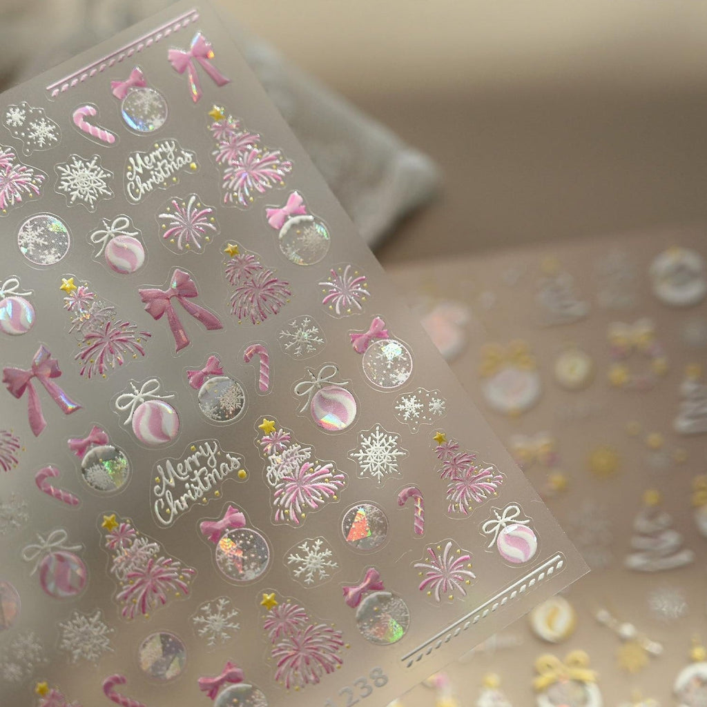 LuLuFun Studio Pink Christmas Nail Deco Stickers - Holiday Nail Art Decals
