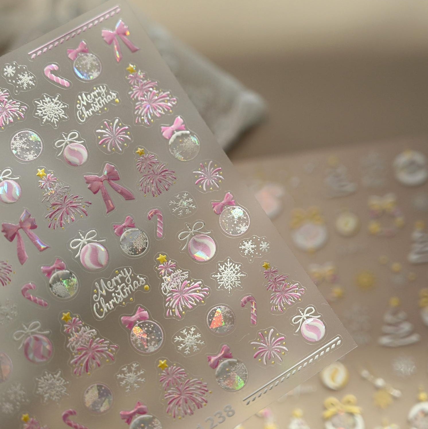 LuLuFun Studio Pink Christmas Nail Deco Stickers - Holiday Nail Art Decals