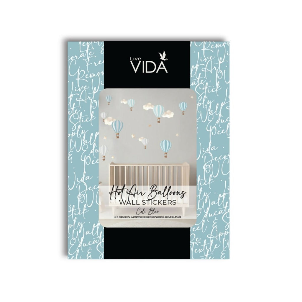 Live Vida Hot Air Balloons Wall Stickers A5 - Blue & Grey