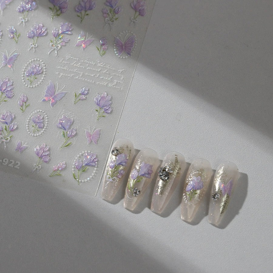 LuLuFun Studio Purple Flower and Butterfly Nail Art Deco Stickers