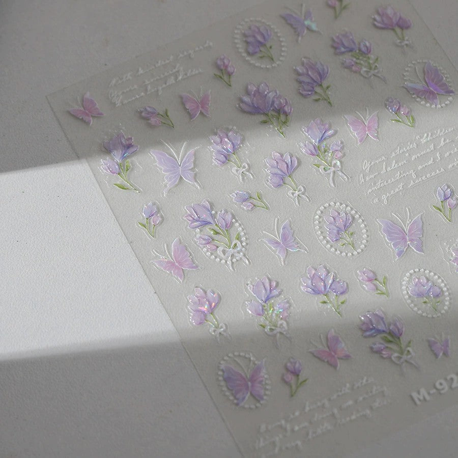 LuLuFun Studio Purple Flower and Butterfly Nail Art Deco Stickers