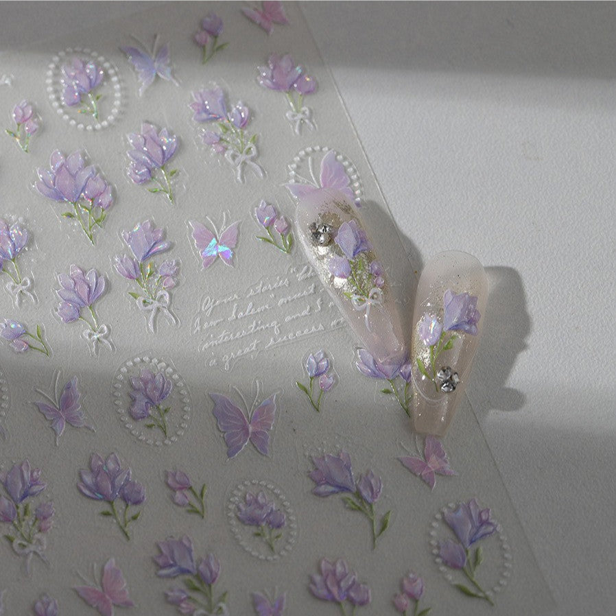 LuLuFun Studio Purple Flower and Butterfly Nail Art Deco Stickers