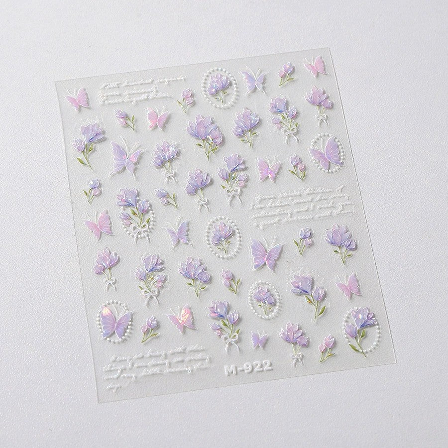 LuLuFun Studio Purple Flower and Butterfly Nail Art Deco Stickers