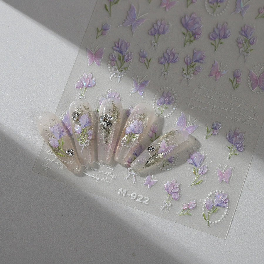 LuLuFun Studio Purple Flower and Butterfly Nail Art Deco Stickers