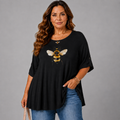 Plus‑Size Bee Print Swing Top with Button Half-Sleeves