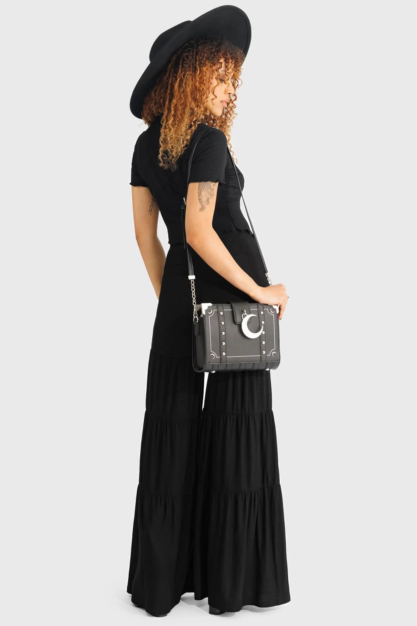 Killstar Maleficum Gothic Trousers – Tiered Wide-Leg Soft Stretch Pants