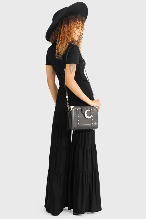 Killstar Maleficum Gothic Trousers – Tiered Wide-Leg Soft Stretch Pants