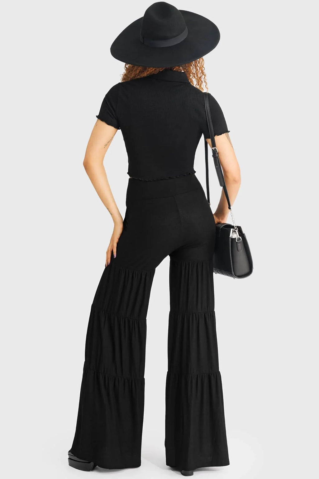 Killstar Maleficum Gothic Trousers – Tiered Wide-Leg Soft Stretch Pants