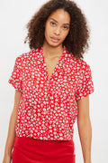 Louche Marika Flower Sketch Print Short Sleeve Shirt - Red