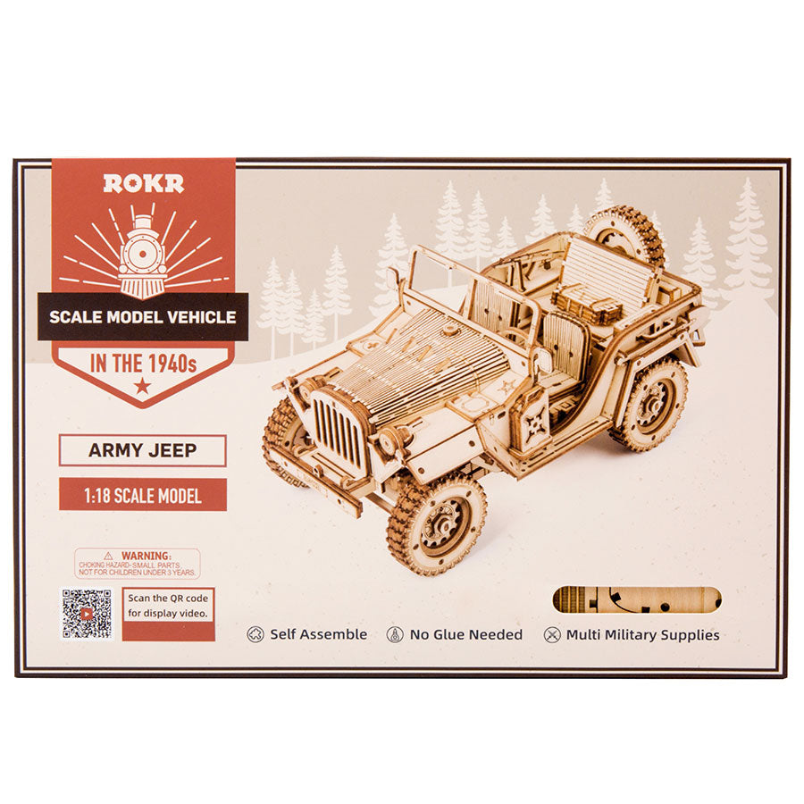 ROKR Army Jeep 3D Wooden Puzzle – 1:18 Scale DIY Model Car Kit