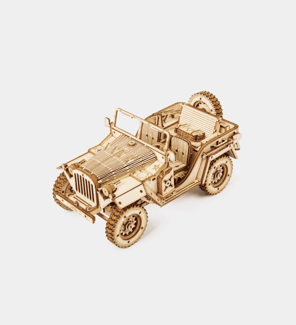 ROKR Army Jeep 3D Wooden Puzzle – 1:18 Scale DIY Model Car Kit