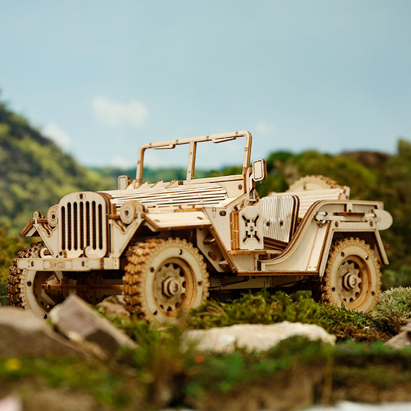 ROKR Army Jeep 3D Wooden Puzzle – 1:18 Scale DIY Model Car Kit