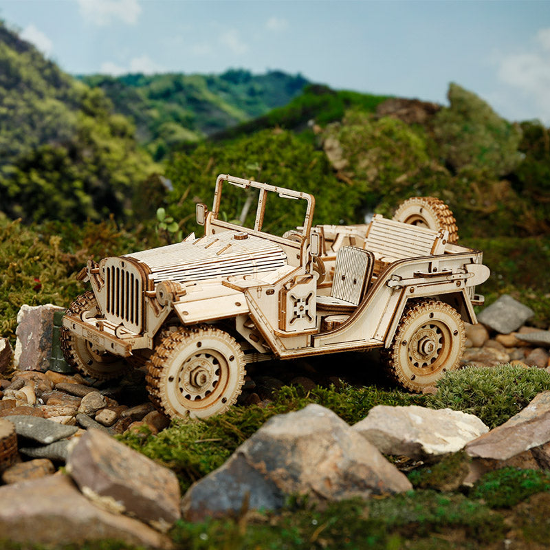 ROKR Army Jeep 3D Wooden Puzzle – 1:18 Scale DIY Model Car Kit