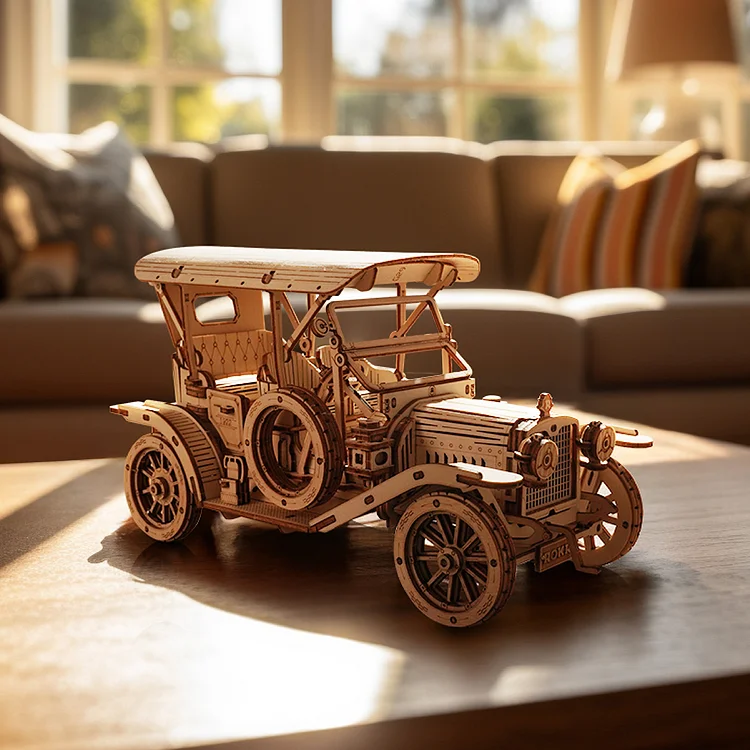 Robotime-ROKR Vintage Car 3D Wooden Puzzle - DIY Mechanical Model Kit