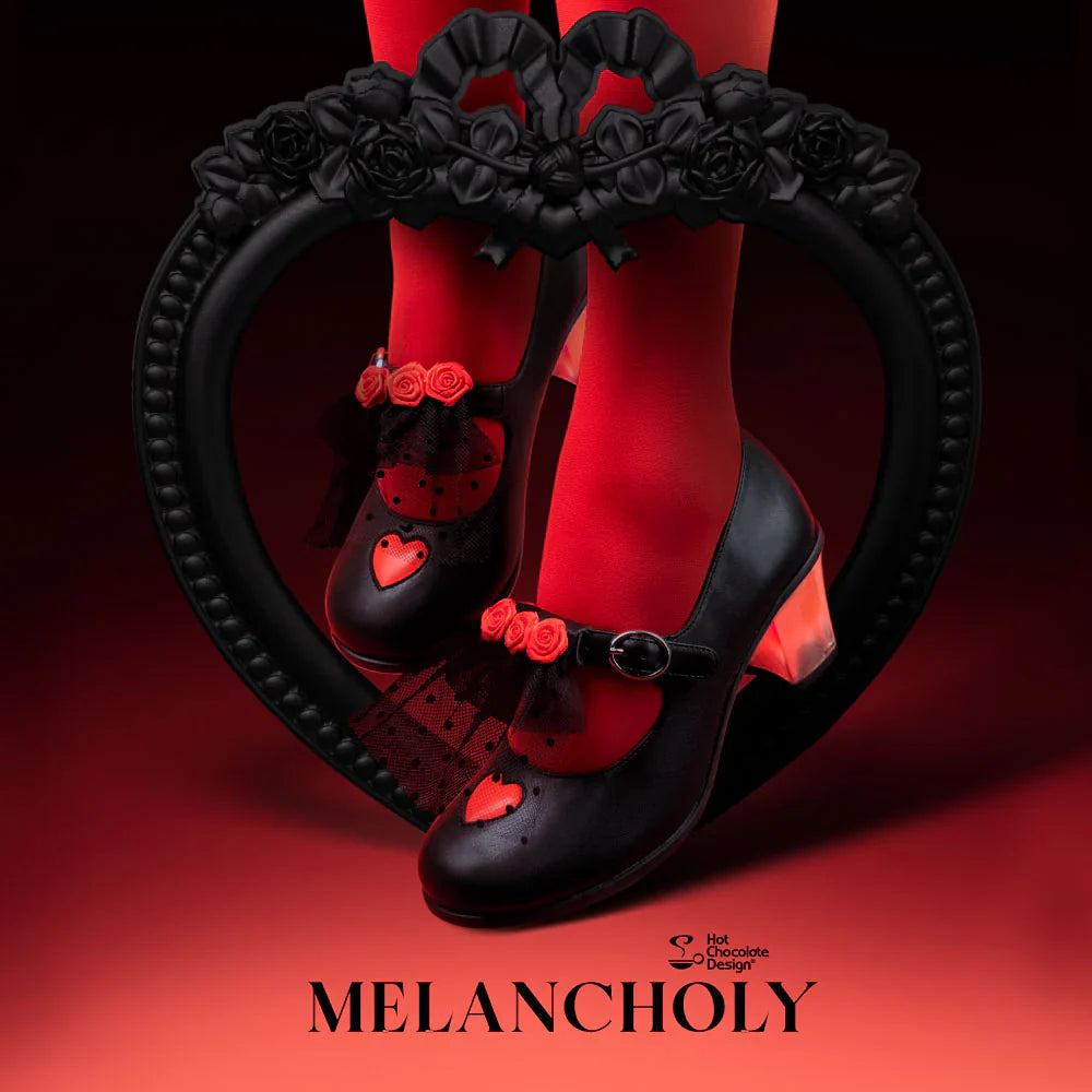 Chocolaticas Melancholy Gothic Rose & Lace Black Vegan Mid Heels