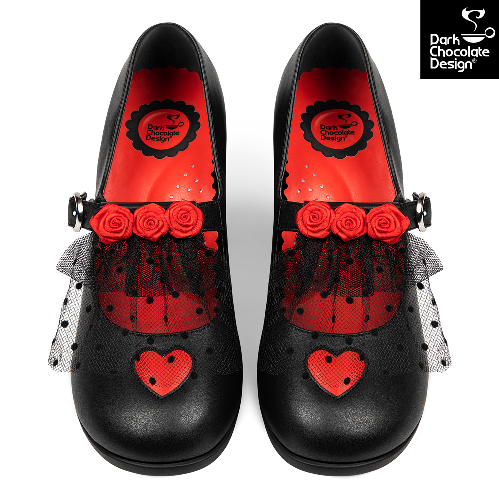 Chocolaticas Melancholy Gothic Rose & Lace Black Vegan Mid Heels