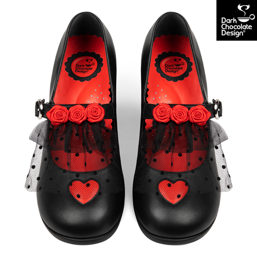 Chocolaticas Melancholy Gothic Rose & Lace Black Vegan Mid Heels