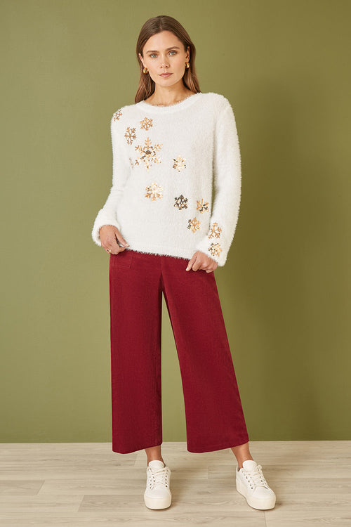 Yumi Ivory Sequin Snowflake Fluffy Jumper
