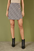 Mela Grey Checked Wrap Mini Skirt With Button Detail